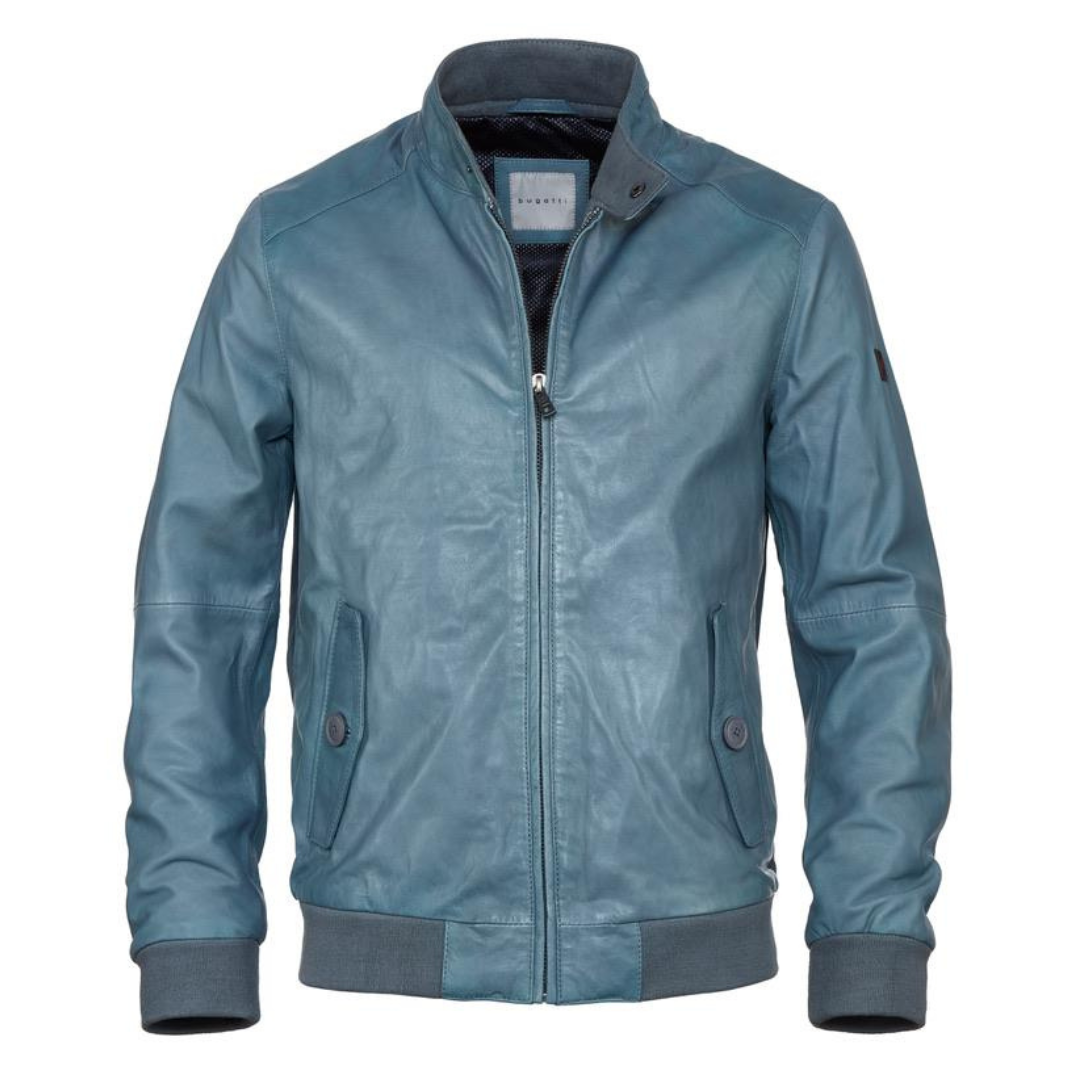 Bugatti Powder Blue Leather Jacket Harrisons Menswear